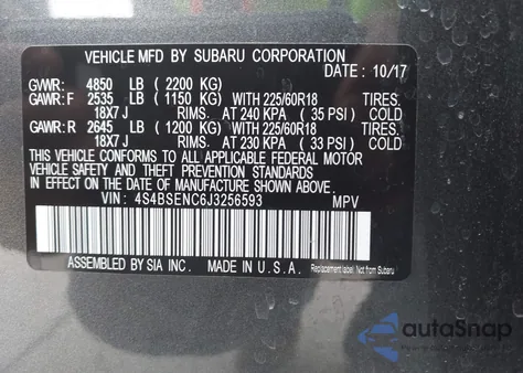 2018 Subaru Outback 3.6R Limited z USA, uszkodzony, nr VIN 4S4BSENC6J3256593